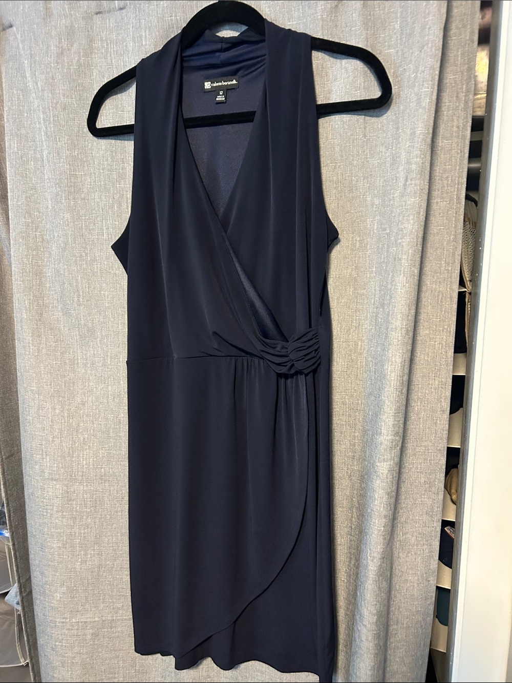 Valerie Bertinelli Navy Faux-Wrap Dress